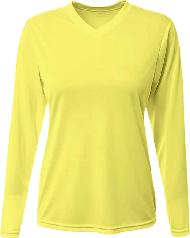 A4 NW3425 Ladies' Long-Sleeve Sprint V-Neck T-Shirt - Safety Yellow