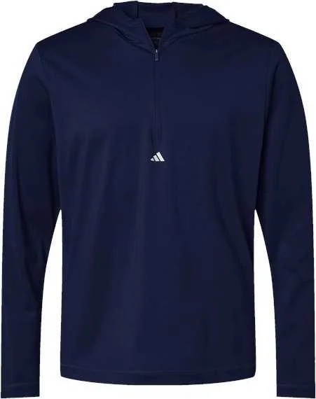 Adidas A596 Lightweight Performance Quarter-Zip Hooded Pullover - Collegiate Navy