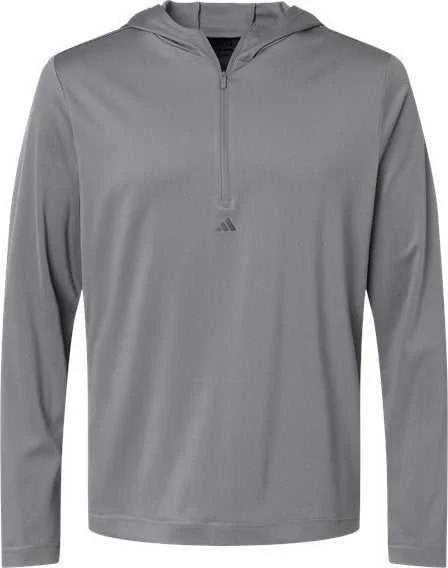 Adidas A596 Lightweight Performance Quarter-Zip Hooded Pullover - Gray Three