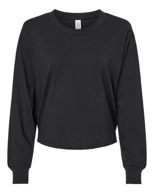 Alternative 1176 Women's Cotton Jersey Long Sleeve Crop Tee - Black