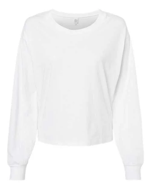 Alternative 1176 Women's Cotton Jersey Long Sleeve Crop Tee - White