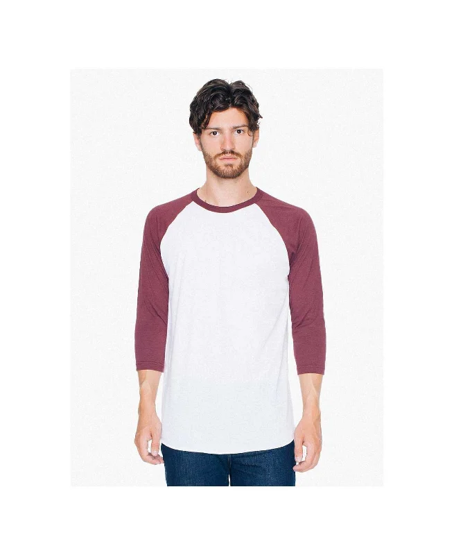 American Apparel BB453W Poly-Cotton 3/4-Sleeve Raglan T-Shirt - White/Truffle