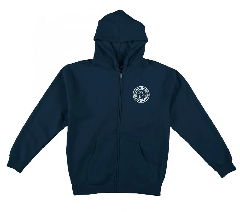 Anti Hero Zip Hoody Basic Pigeon Round Emb. - Navy / White Embroidery