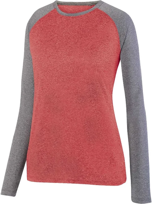 Augusta 2817 Ladies Kinergy Two Color Long Sleeve Raglan Tee - Red Heather Graphite Heather