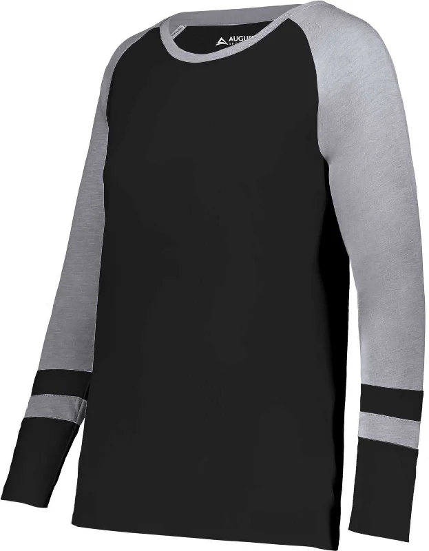 Augusta 2918 Girls Fanatic 2.0 Long Sleeve Tee - Black Gray Heather