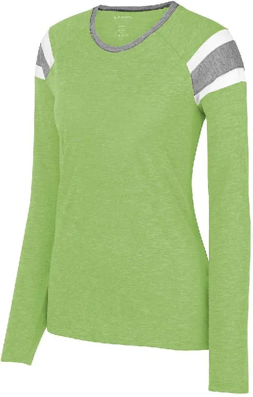 Augusta 3012 Ladies Long Sleeve Fanatic Tee - Lime Slate White