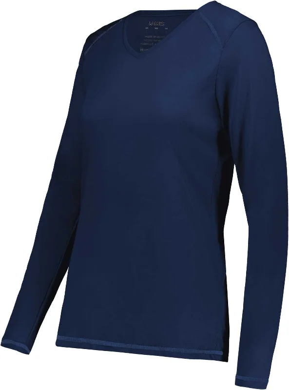 Augusta 6847 Ladies Super Soft-Spun Poly Long Sleeve Tee - Navy