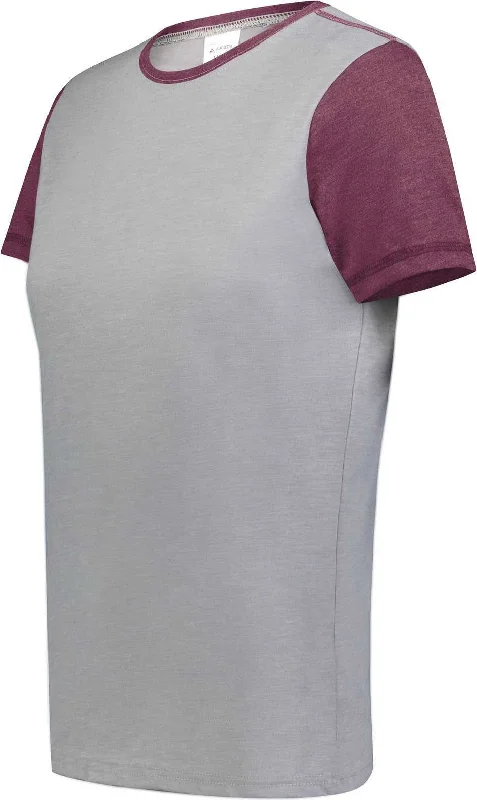 Augusta 6878 Ladies Gameday Vintage Ringer Tee - Gray Heather Maroon Heather