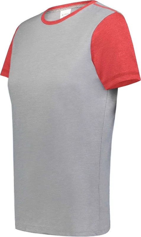 Augusta 6878 Ladies Gameday Vintage Ringer Tee - Gray Heather Scarlet Heather