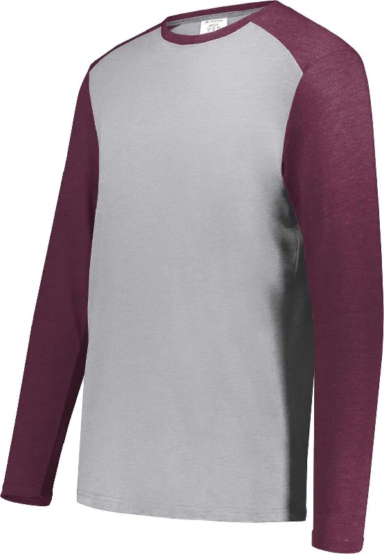 Augusta 6881 Gameday Vintage Long Sleeve Tee - Gray Heather Maroon Heather