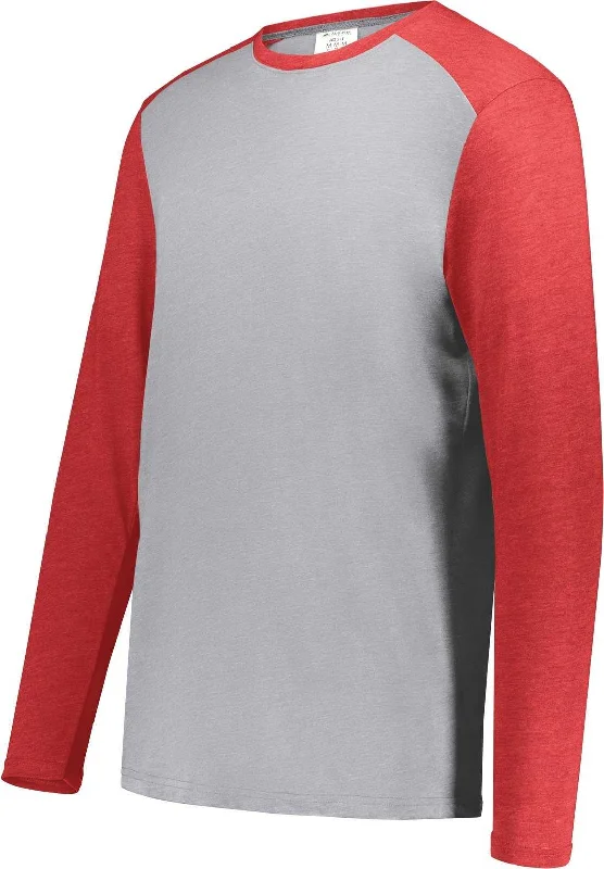 Augusta 6881 Gameday Vintage Long Sleeve Tee - Gray Heather Scarlet Heather