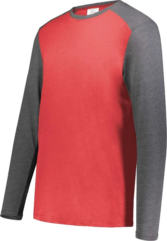 Augusta 6881 Gameday Vintage Long Sleeve Tee - Scarlet Heather Carbon Heather