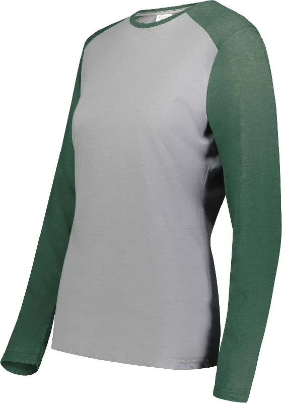 Augusta 6883 Ladies Gameday Vintage Long Sleeve Tee - Gray Heather Dark Green Heather