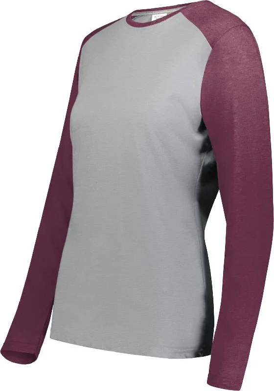 Augusta 6883 Ladies Gameday Vintage Long Sleeve Tee - Gray Heather Maroon Heather