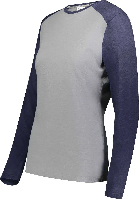 Augusta 6883 Ladies Gameday Vintage Long Sleeve Tee - Gray Heather Navy Heather