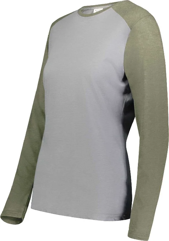 Augusta 6883 Ladies Gameday Vintage Long Sleeve Tee - Gray Heather Olive Heather