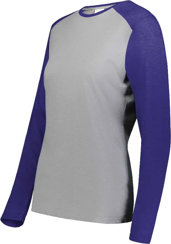 Augusta 6883 Ladies Gameday Vintage Long Sleeve Tee - Gray Heather Purple Heather