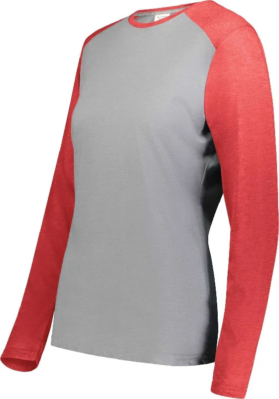 Augusta 6883 Ladies Gameday Vintage Long Sleeve Tee - Gray Heather Scarlet Heather