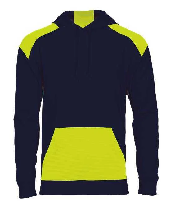 Badger Sport 1440 Breakout Performance Fleece Hoodie - Navy Safety Yellow