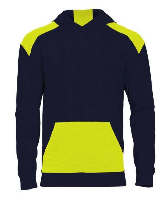 Badger Sport 2440 Breakout Performance Fleece Youth Hoodie - Navy Safety Yellow