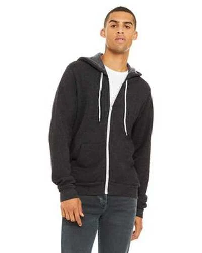 Bella + Canvas 3739 Unisex Poly-Cotton Fleece Full-Zip Hooded Sweatshirt - Dark Gray Heather