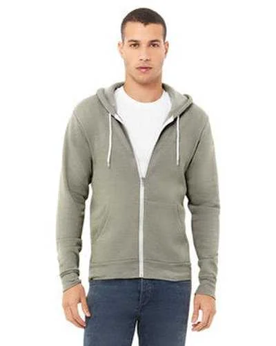 Bella + Canvas 3739 Unisex Poly-Cotton Fleece Full-Zip Hooded Sweatshirt - Heather Stone