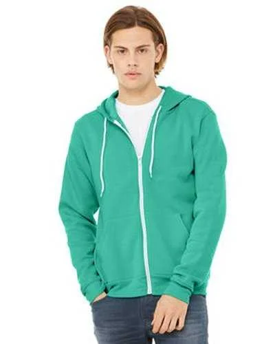 Bella + Canvas 3739 Unisex Poly-Cotton Fleece Full-Zip Hooded Sweatshirt - Teal