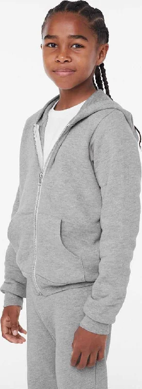 Bella + Canvas 3739Y Youth Sponge Fleece Full-Zip Hooded Sweatshirt - Athletic Heather