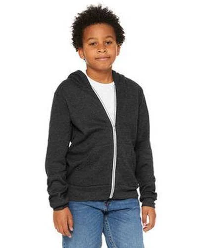 Bella + Canvas 3739Y Youth Sponge Fleece Full-Zip Hooded Sweatshirt - Dark Gray Heather