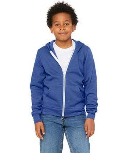 Bella + Canvas 3739Y Youth Sponge Fleece Full-Zip Hooded Sweatshirt - Heather True Royal