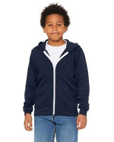 Bella + Canvas 3739Y Youth Sponge Fleece Full-Zip Hooded Sweatshirt - Navy