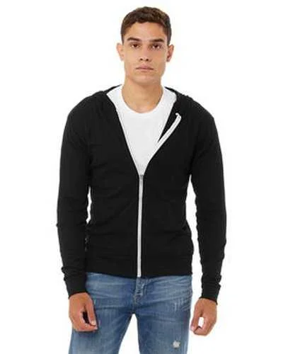 Bella + Canvas 3939 Unisex Triblend Full-Zip Lightweight Hoodie - Black Triblend