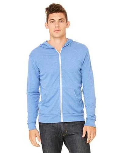 Bella + Canvas 3939 Unisex Triblend Full-Zip Lightweight Hoodie - Blue Triblend