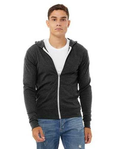 Bella + Canvas 3939 Unisex Triblend Full-Zip Lightweight Hoodie - Charcoal Black Triblend