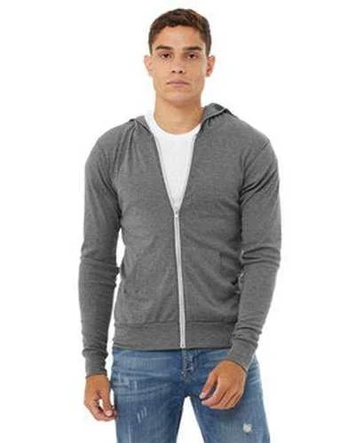 Bella + Canvas 3939 Unisex Triblend Full-Zip Lightweight Hoodie - Gray Triblend