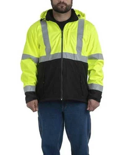 Berne HVJ206T Men's Tall Hi-Vis Class 3 Hooded Softshell Jacket - Yellow