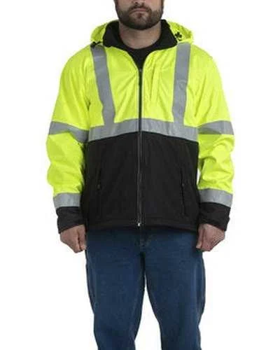 Berne HVJS206 Men's Hi-Vis Class 3 Hooded Softshell Jacket - Yellow