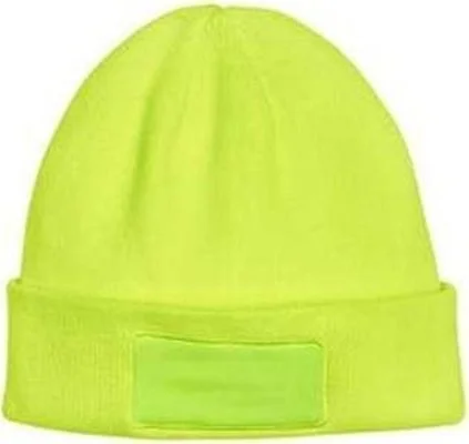 Big Accessories BA527 Patch Beanie - Neon Yellow