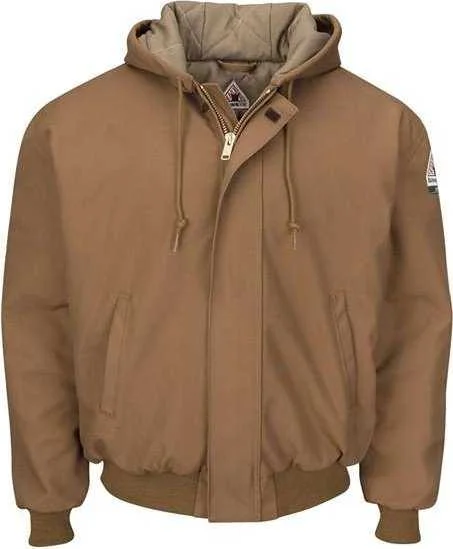 Bulwark JLH6 Insulated Brown Duck Hooded Jacket with Knit Trim - Brown Duck