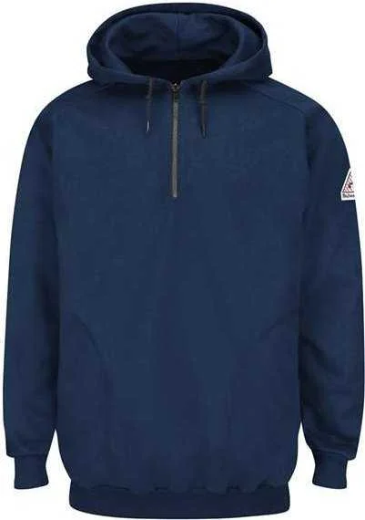 Bulwark SEH8 Pullover Hooded Fleece Sweatshirt Quarter-Zip - Navy