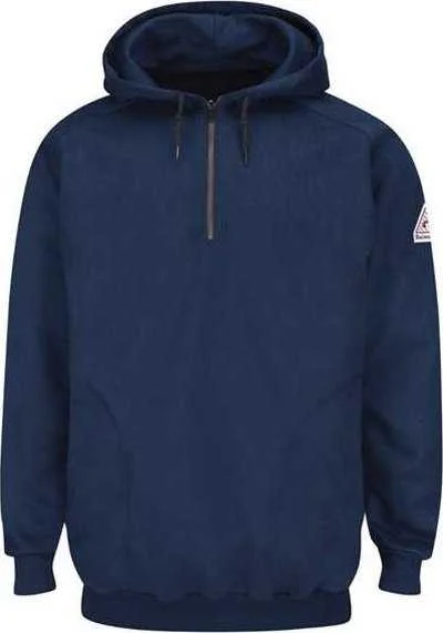 Bulwark SEH8L Pullover Hooded Fleece Sweatshirt Quarter-Zip - Long Sizes - Navy