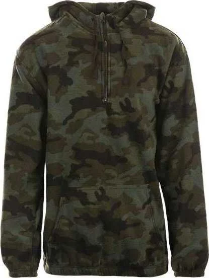 Burnside 3600 Polar Fleece Quarter-Zip Hooded Pullover - Green Camo