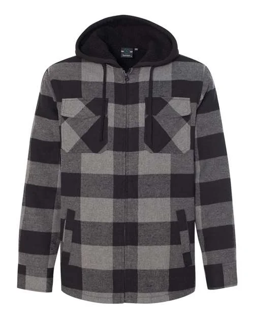 Burnside 8620 Quilted Flannel Full-Zip Hooded Jacket - Black Grey