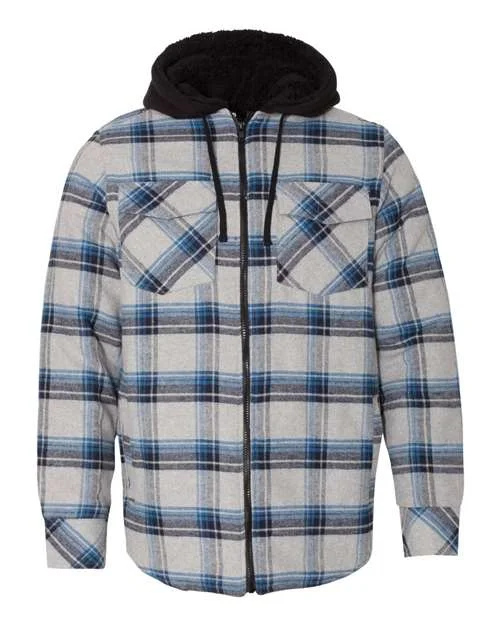 Burnside 8620 Quilted Flannel Full-Zip Hooded Jacket - Grey Blue