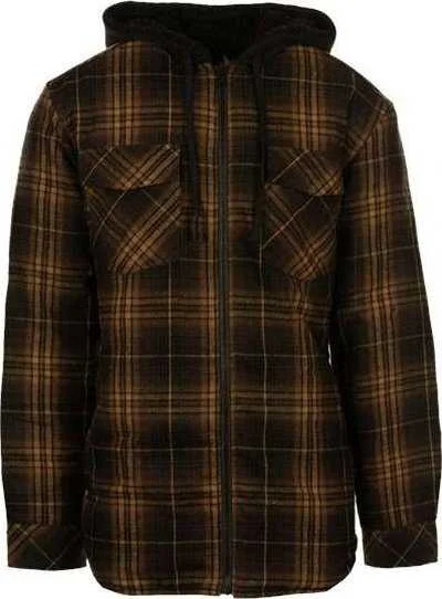 Burnside 8620 Quilted Flannel Hooded Jacket - Brown Black