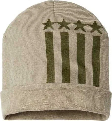 Cap America RK12 USA-Made Patriotic Cuffed Beanie - Khaki Olive Stars