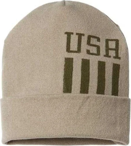 Cap America RK12 USA-Made Patriotic Cuffed Beanie - Khaki Olive USA