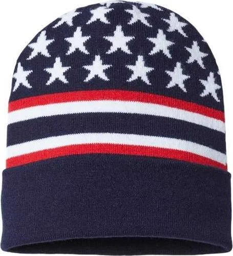 Cap America RK12 USA-Made Patriotic Cuffed Beanie - Navy Flag