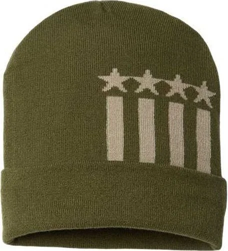 Cap America RK12 USA-Made Patriotic Cuffed Beanie - Olive Khaki Stars