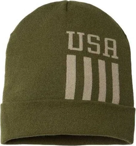 Cap America RK12 USA-Made Patriotic Cuffed Beanie - Olive Khaki USA